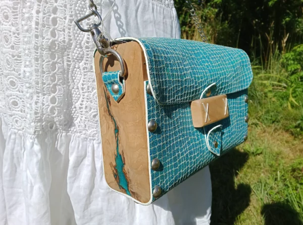 Sac pochette bois et cuir - divers coloris